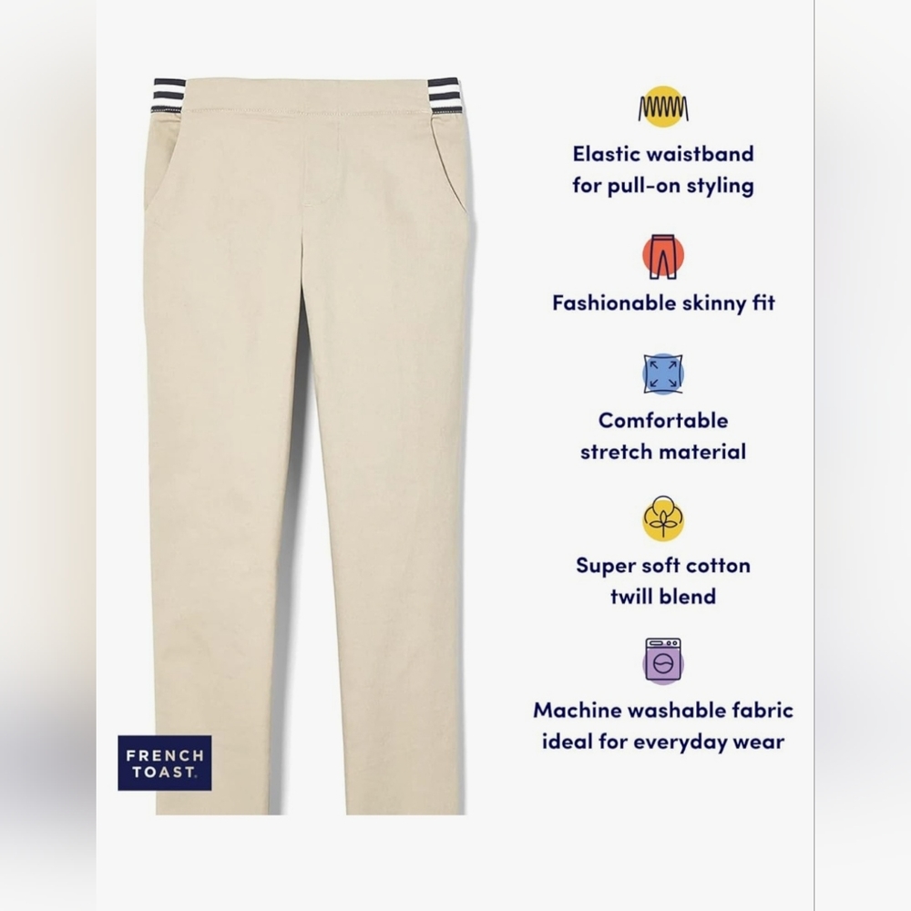 French toast stretch girls pull on school uniform pants in kahki size 7